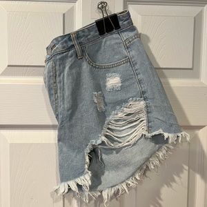 Ripped Raw Hem Denim Shorts